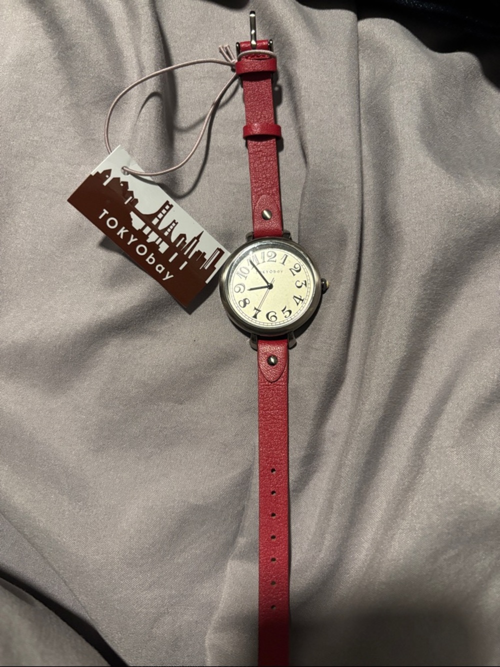 TOKYObay Red Leather Strap Round Watch